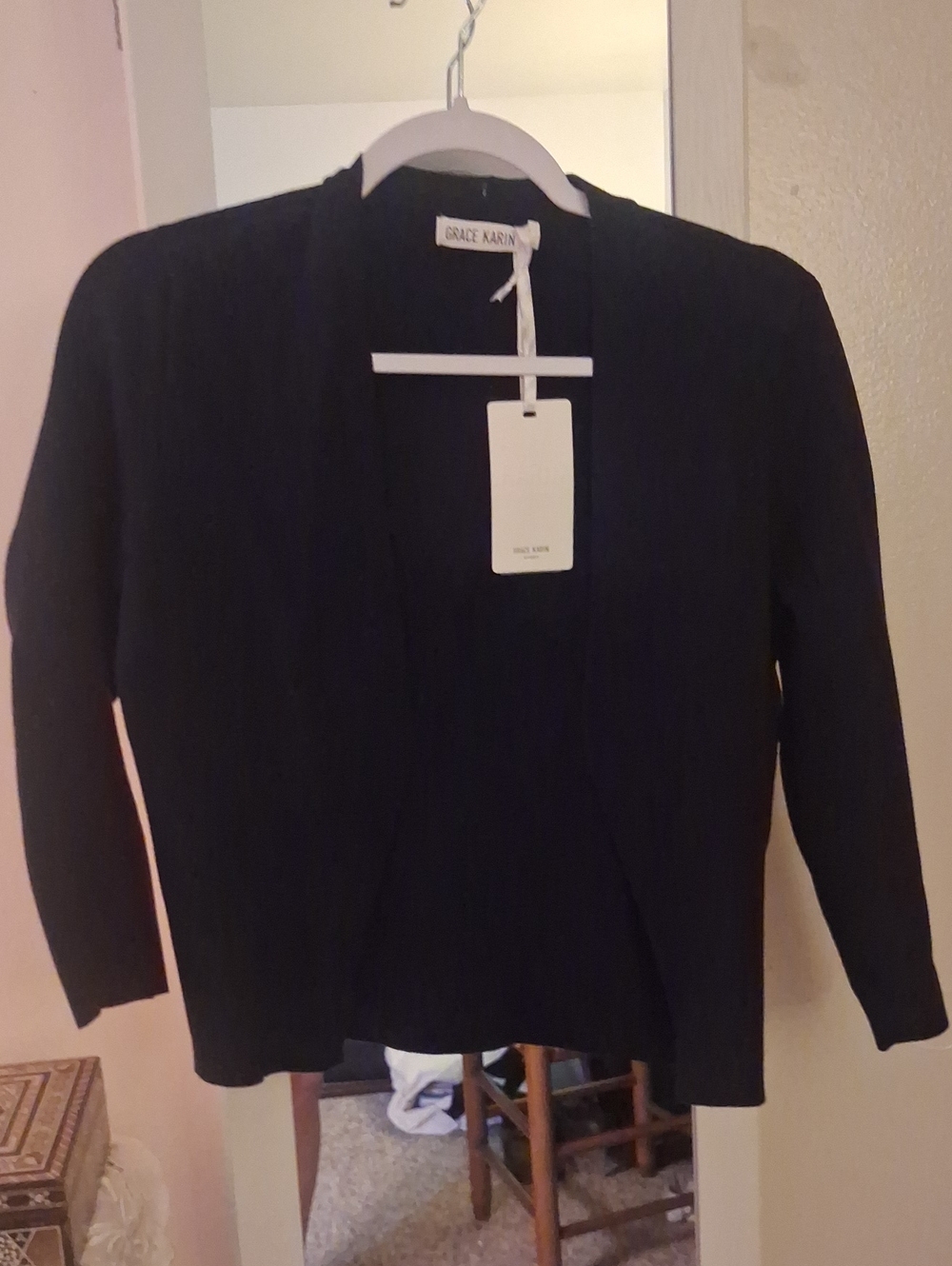 Grace Karin Black Open-Front Knit Cardigan